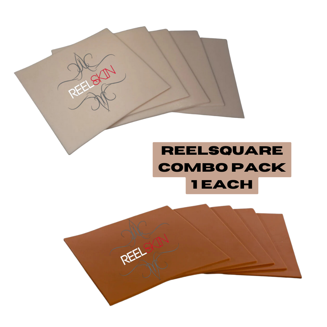 REELSKIN SYNTHETIC TATTOO PRACTICE SKIN LIGHT & DARKER TONE - REELSQUARES PACK OF 2